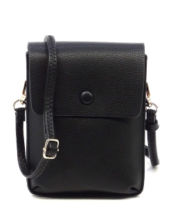 Fashion Pebble Flap Crossbody Bag Cell Phone Purse CA105 BLACK